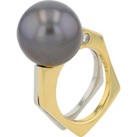 18K Yellow Gold and Platinum Pearl Ring with Diamond Accent - 14.5mm Pearl and 0.13 Carat Diamond