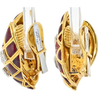 18K Yellow Gold & Platinum Red Enamel Diamond Clip-On Earrings - David Webb Design