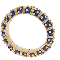 18K Yellow Gold & Platinum Schlumberger Blue Enamel Bangle with 6.50 Carats Round Diamonds