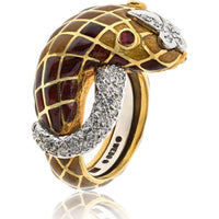 18K Yellow Gold and Platinum Snake Ring with Rubies and Diamonds by David Webb - 0.25 Carat Total Diamond Weight