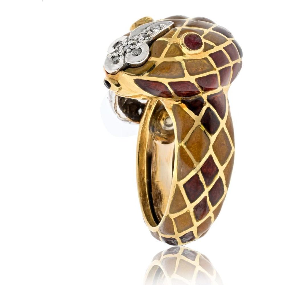 18K Yellow Gold and Platinum Snake Ring with Rubies and Diamonds by David Webb - 0.25 Carat Total Diamond Weight