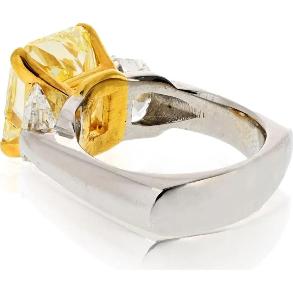 18K Yellow Gold & Platinum Three-Stone Ring with 7.20 Carats Radiant Fancy Intense Yellow Diamond and 1.81 Carats Half-Moon White Diamonds