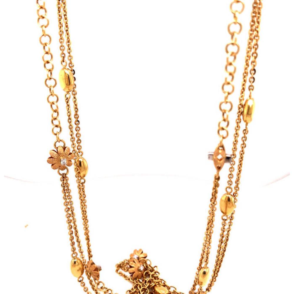 18K Yellow Gold and Rose Gold Layered Station Necklace with Floral Diamond Accents by Afarin