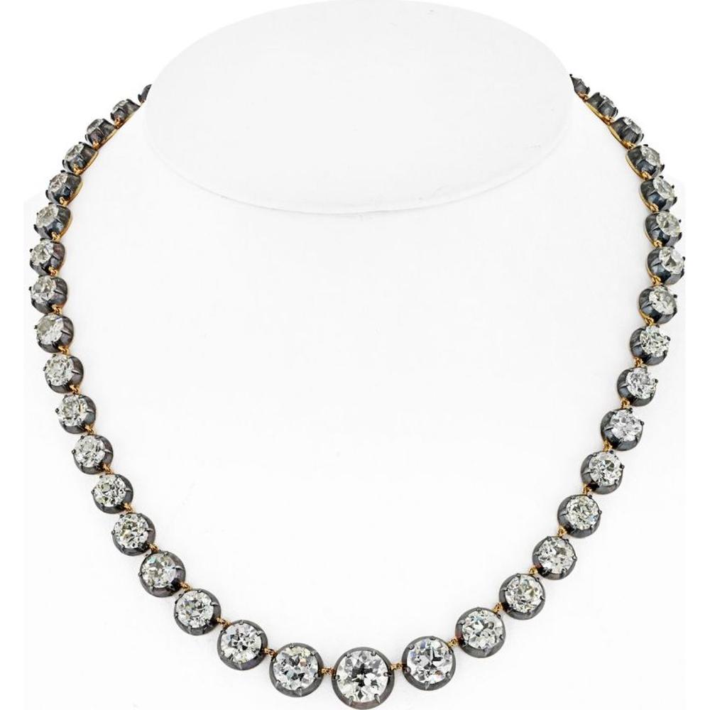 18K Yellow Gold & Silver Riviera Diamond Necklace - 57.19 Carats of Timeless Elegance