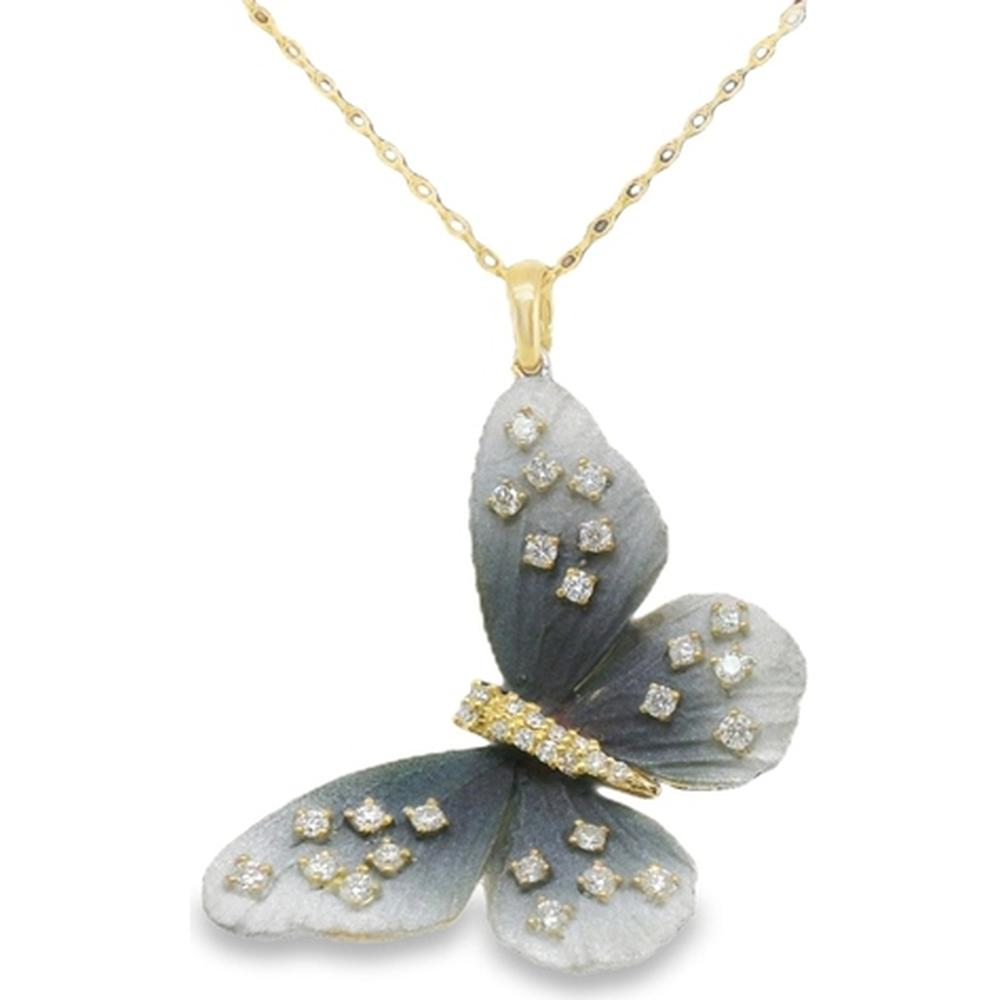 18K Yellow Gold and White Gold Butterfly Pendant Necklace with Diamond Accents by Afarin