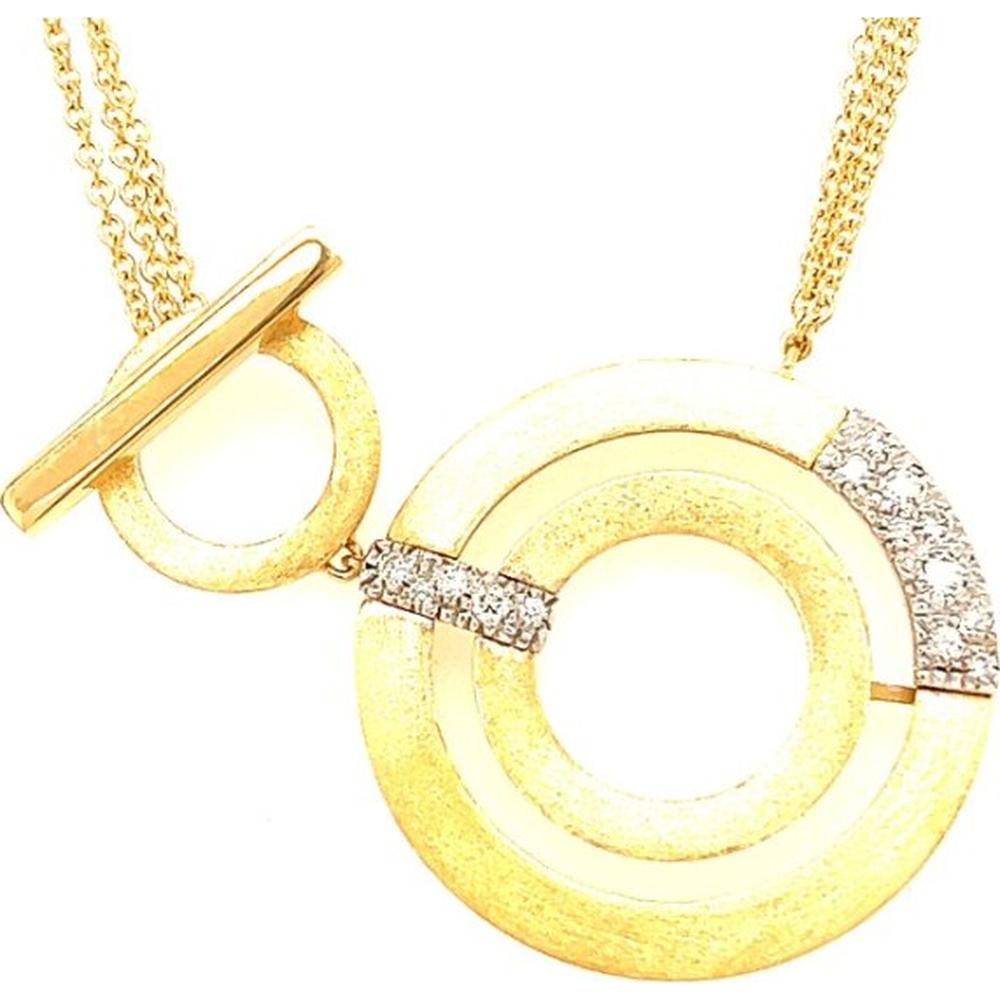 18K Yellow Gold and White Gold Circle Pendant Necklace with Diamond Accents by Afarin