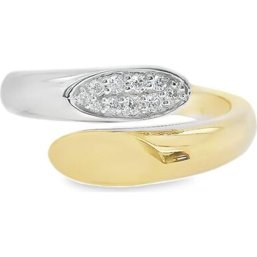 18K Yellow Gold and White Gold Crossover Ring with Marquise-Shaped Diamond Cluster Top by Afarin