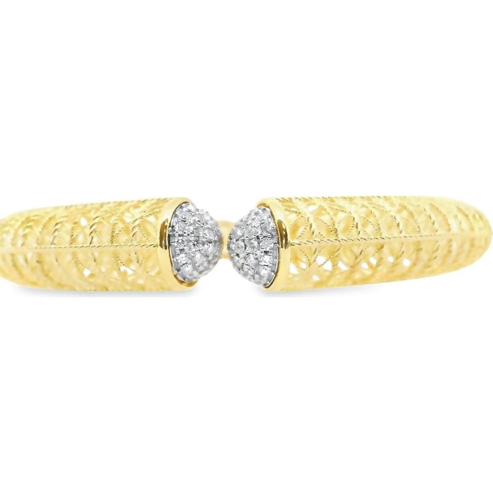 18K Yellow Gold and White Gold Diamond Accent Textured Bangle Bracelet by Afarin