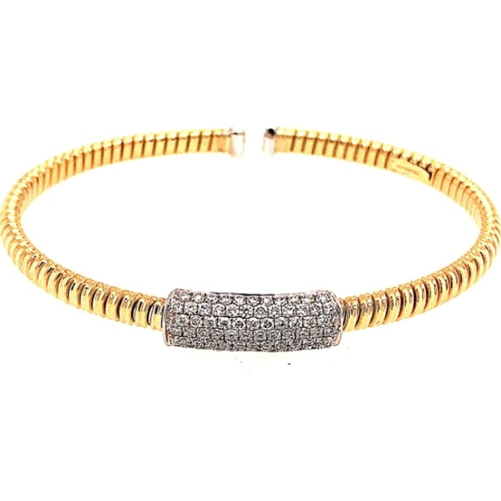 18K Yellow Gold and White Gold Diamond Bangle Bracelet with Pavé Diamond Center by Afarin