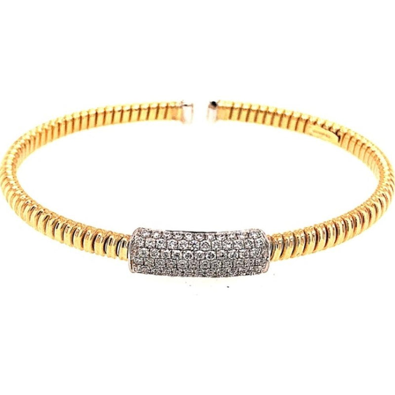 18K Yellow Gold and White Gold Diamond Bangle Bracelet with Pavé Diamo ...