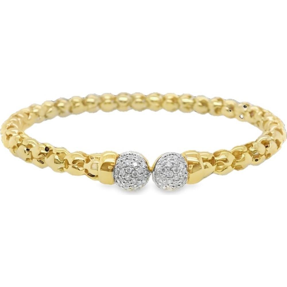 18K Yellow Gold and White Gold Diamond Bangle Bracelet with Pavé Diamond Center Spheres by Afarin
