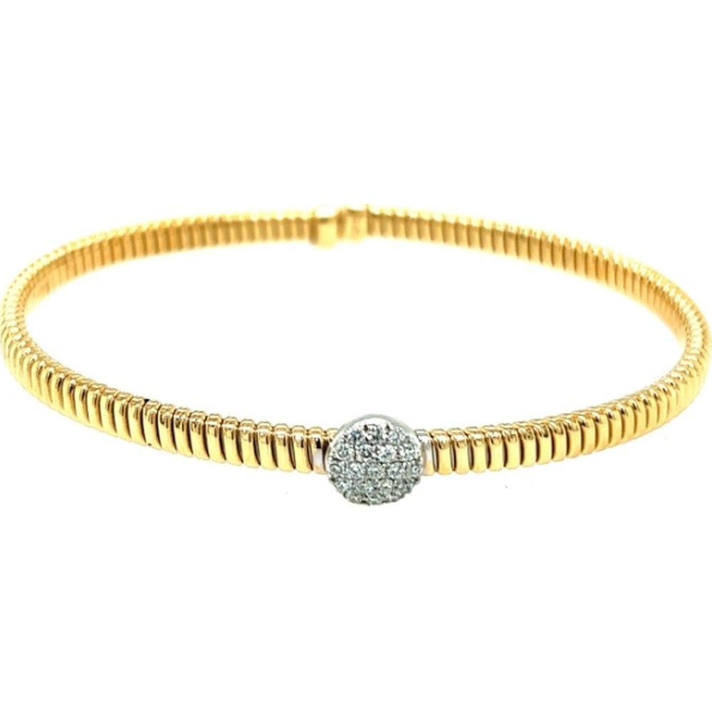 18K Yellow Gold and White Gold Diamond Bangle Bracelet with Round Diamond Center by Afarin