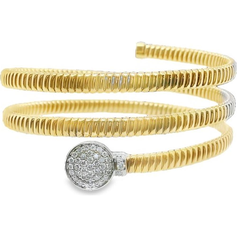 18K Yellow Gold and White Gold Diamond Coil Bangle Bracelet by Afarin