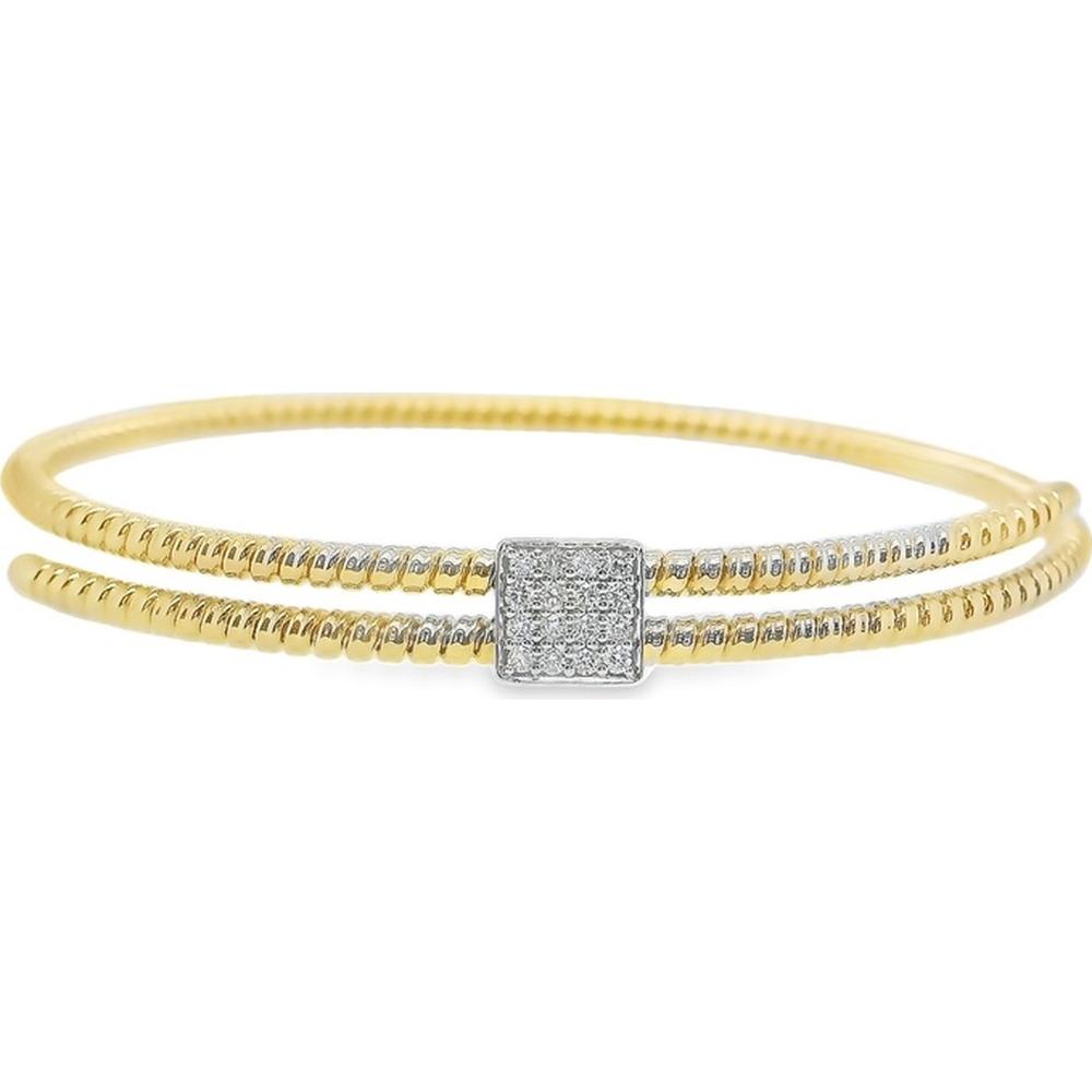 18K Yellow Gold and White Gold Diamond Double Row Bangle Bracelet with Square Diamond Center by Afarin
