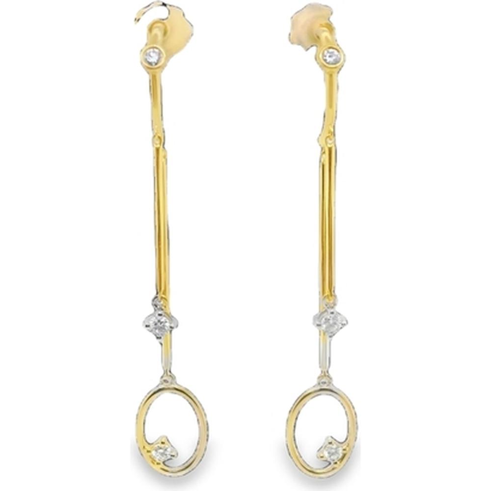 18K Yellow Gold and White Gold Diamond Drop Earrings with Elongated Open Oval Design by Afarin