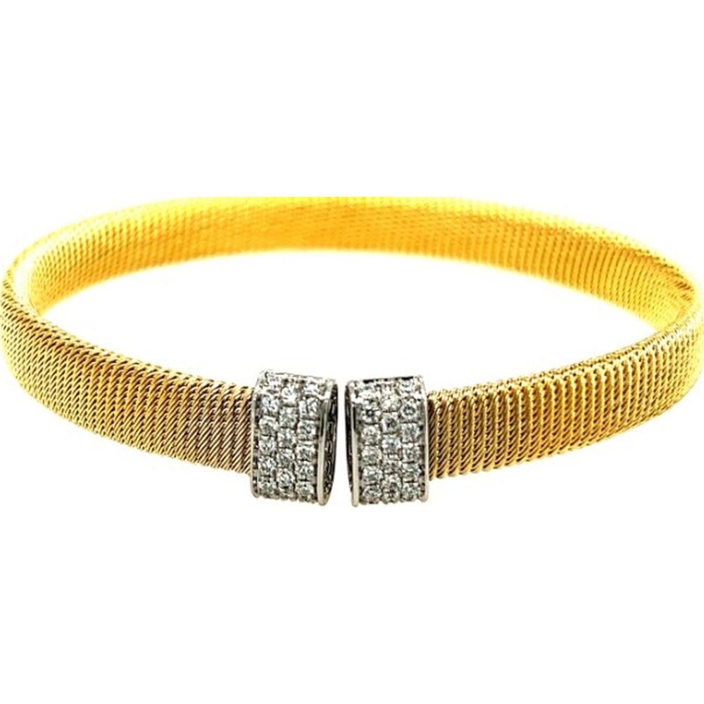 18K Yellow Gold and White Gold Diamond Mesh Bangle Bracelet by Afarin