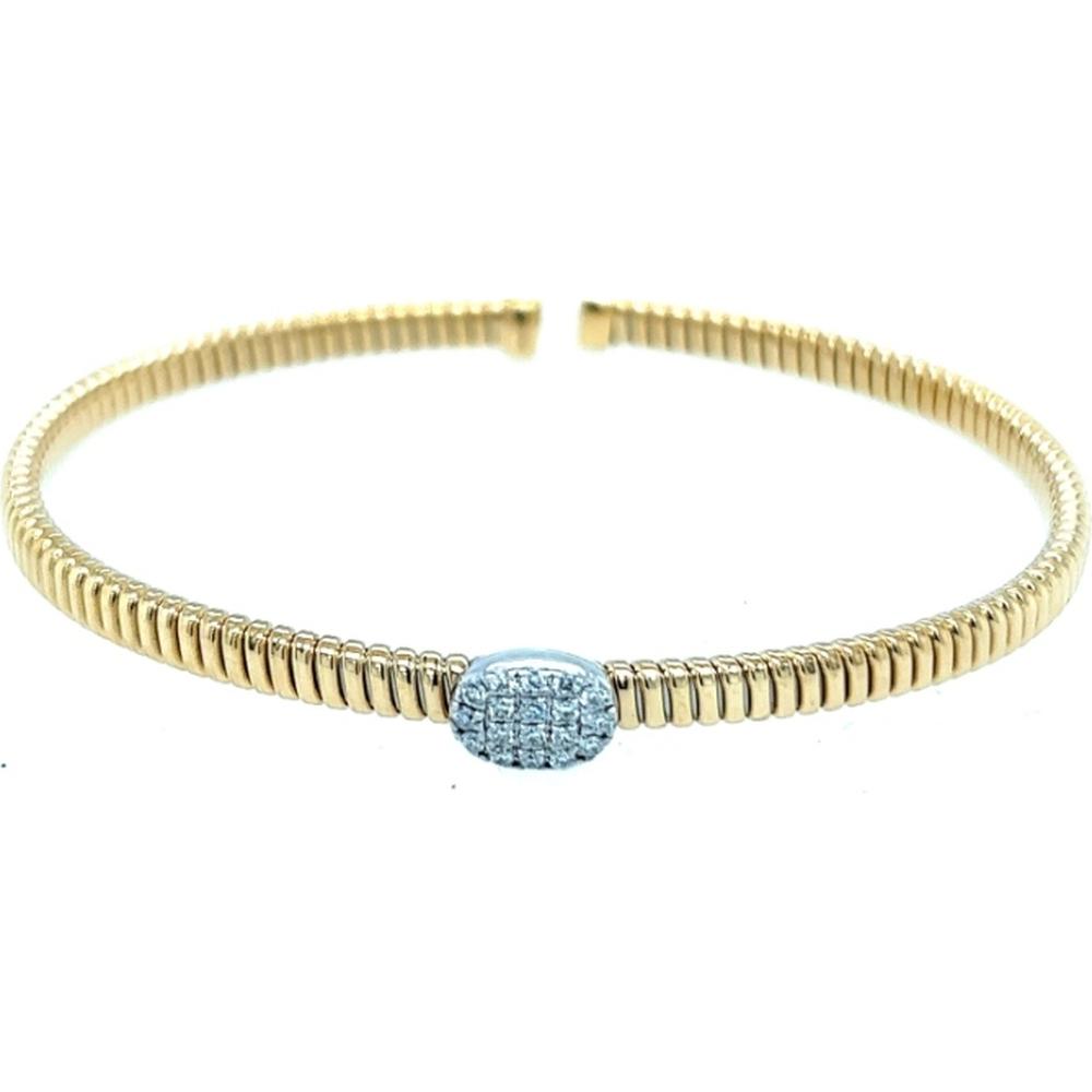 18K Yellow Gold and White Gold Diamond Oval Center Bangle Bracelet by Afarin