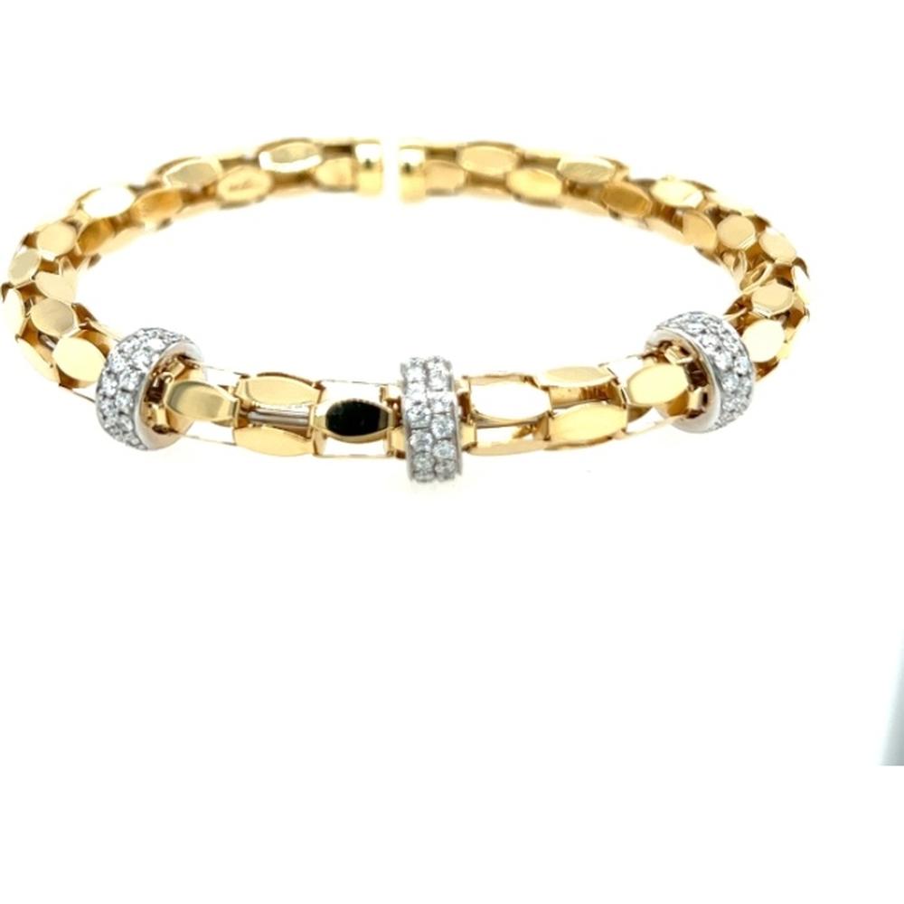 18K Yellow Gold and White Gold Diamond Station Bangle Bracelet by Afarin