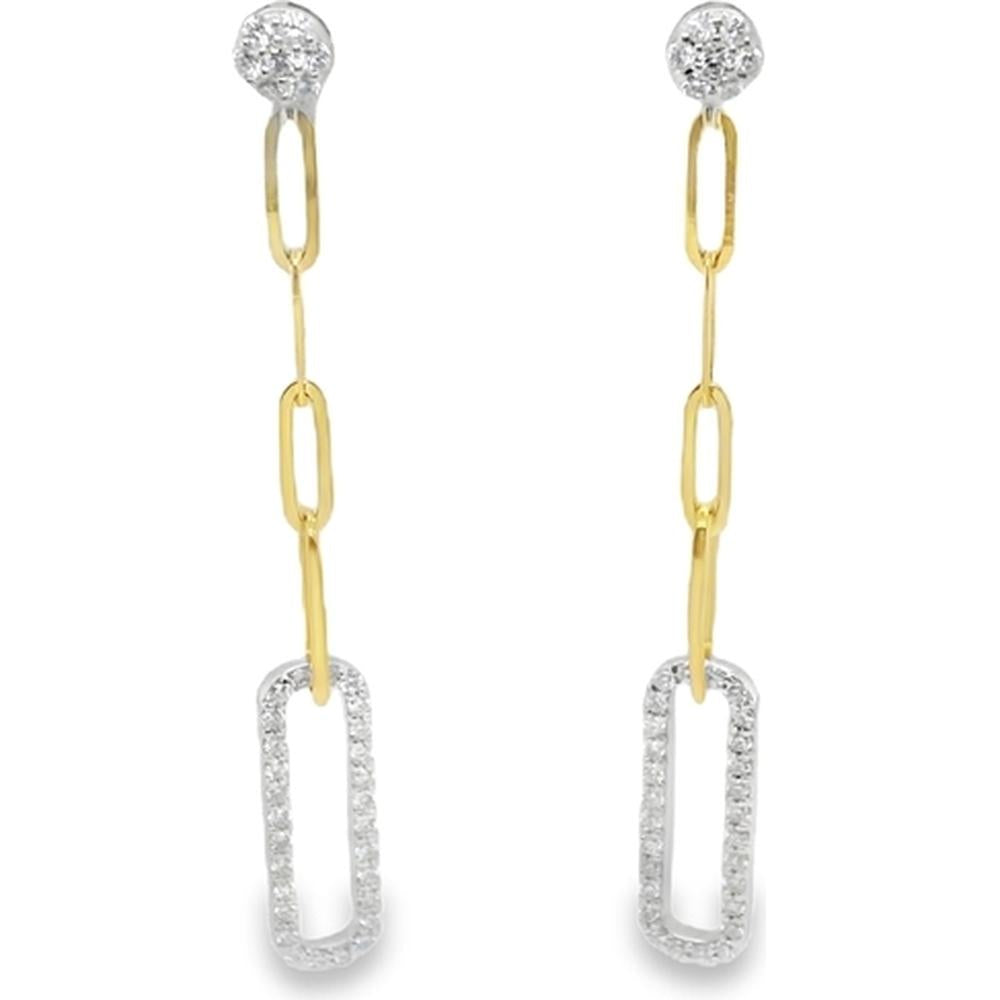 18K Yellow Gold and White Gold Drop Earrings with Round Diamonds and Pavé Diamond Open Links by Afarin