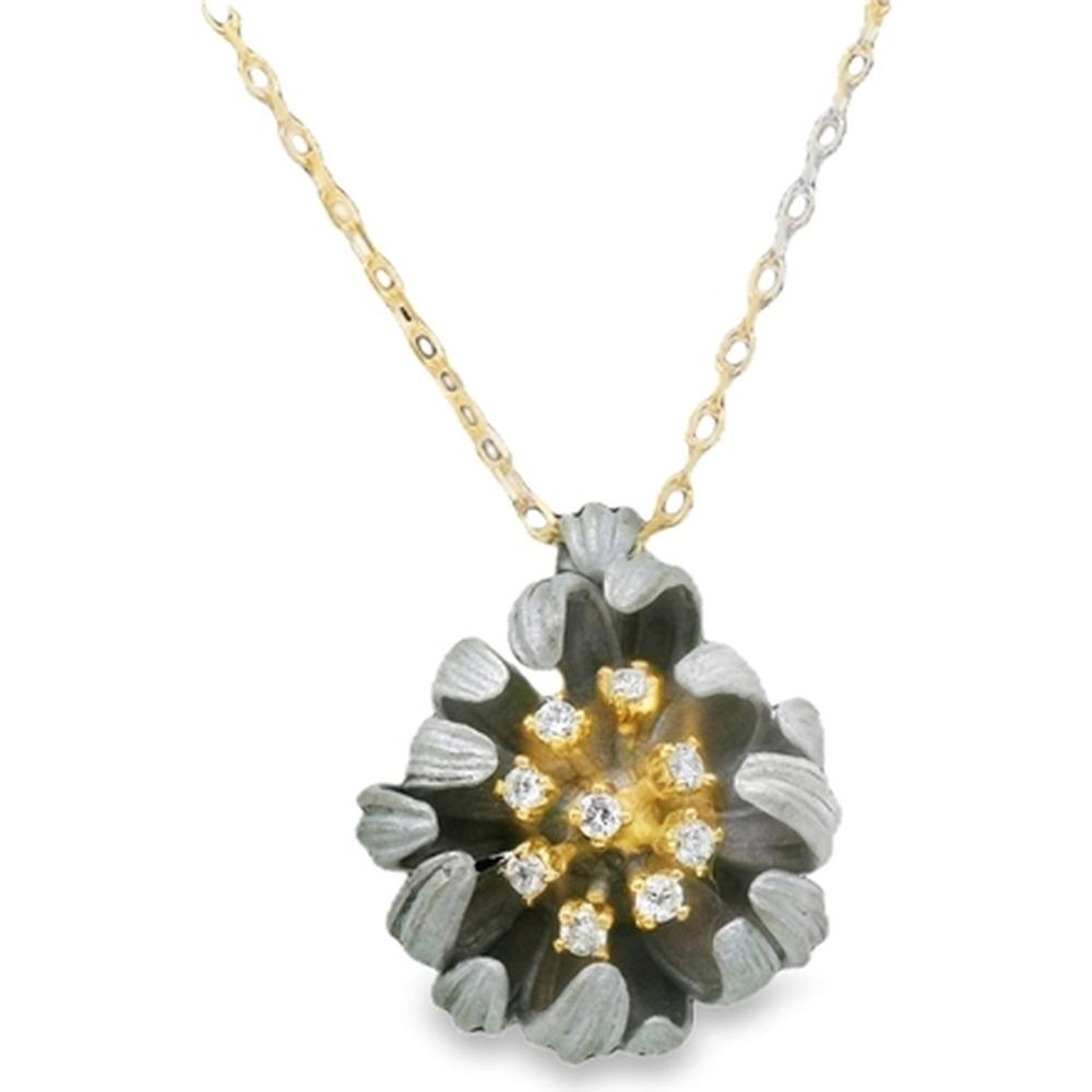 18K Yellow Gold & White Gold Floral Diamond Pendant Necklace by Afarin