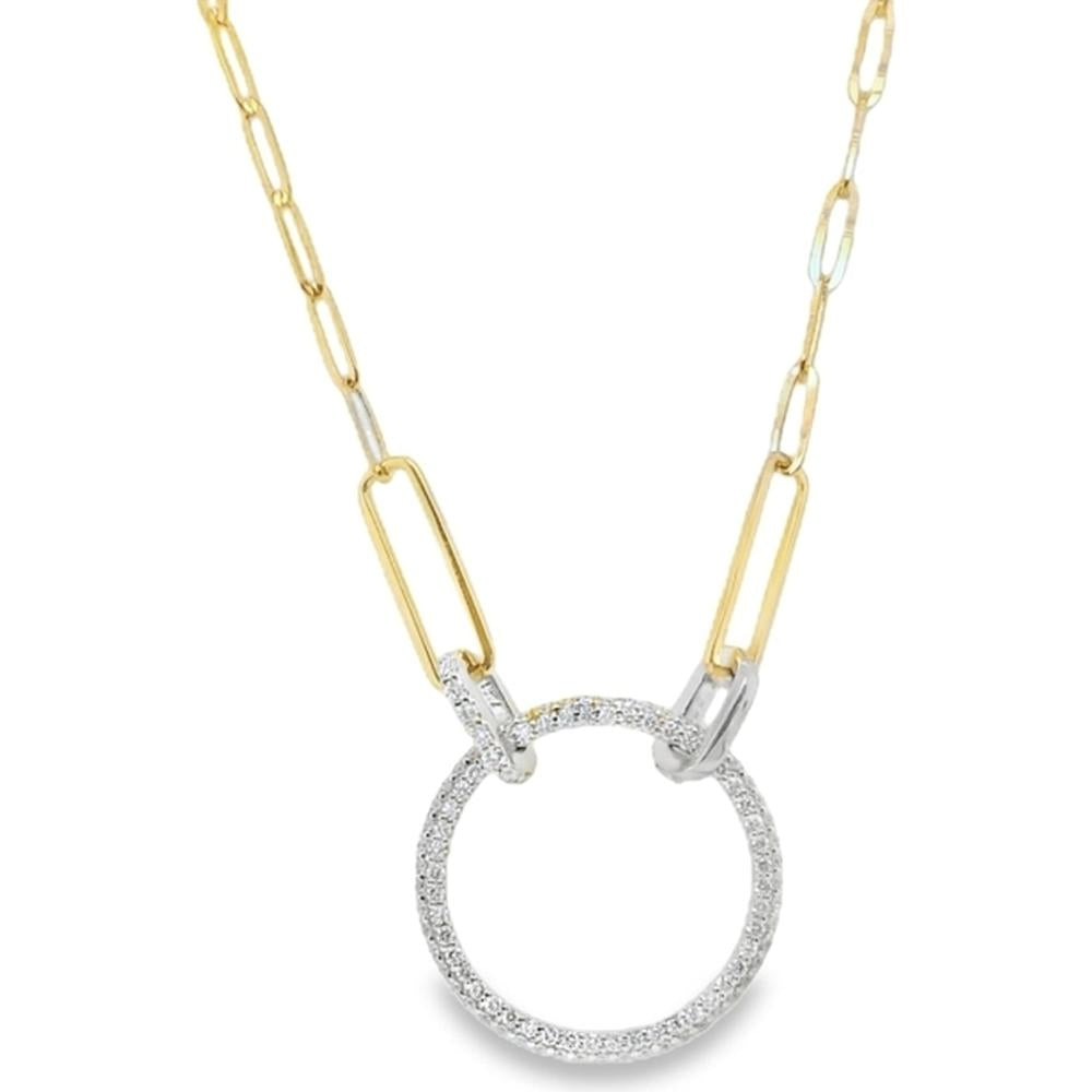 18K Yellow Gold and White Gold Geometric Circle Link Necklace with Diamond Accents by Afarin
