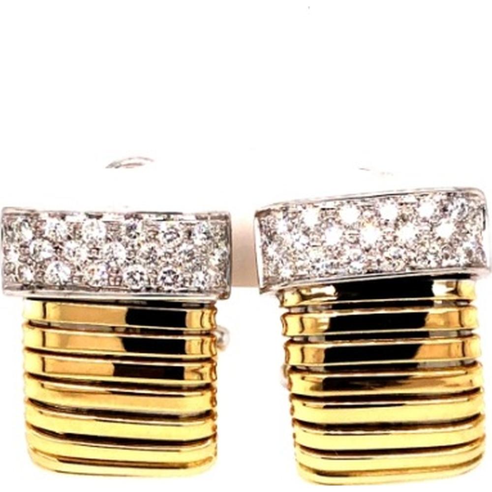 18K Yellow Gold and White Gold Geometric Diamond Stud Earrings by Afarin