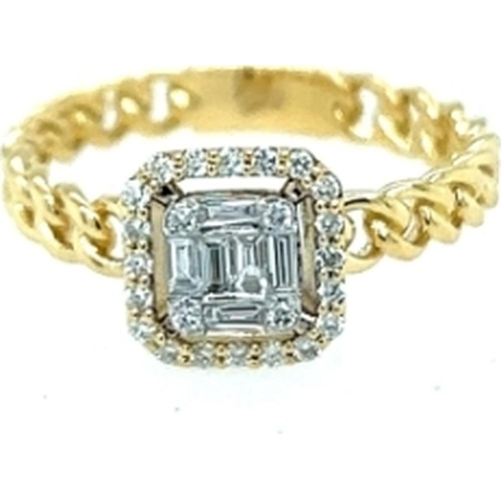 18K Yellow Gold and White Gold Halo Diamond Ring with Rectangular Center Design by Afarin