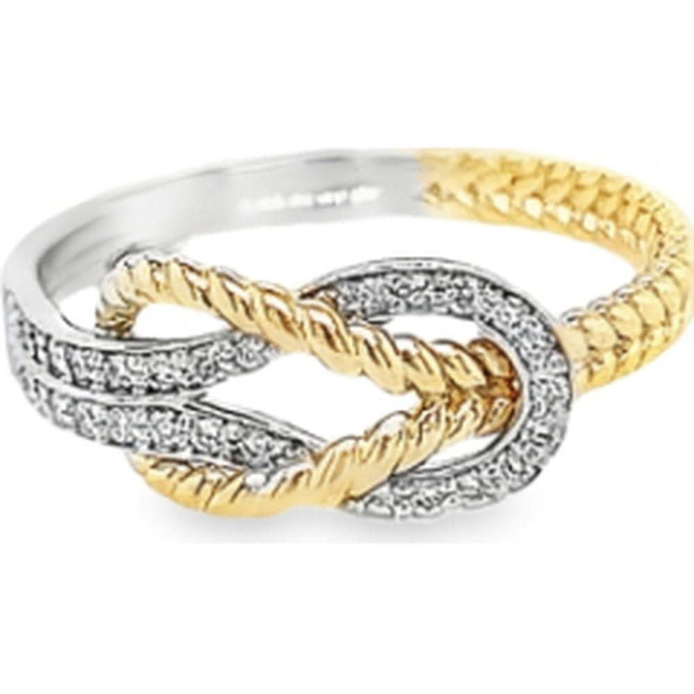 18K Yellow Gold and White Gold Interwoven Diamond Ring with Rope Detail by Afarin