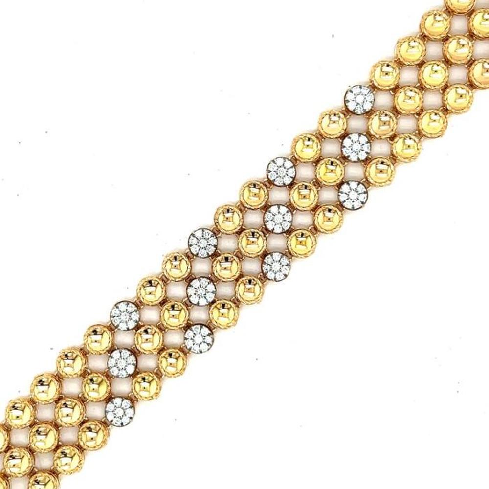 18K Yellow Gold and White Gold Multi-Row Diamond Bracelet with Round Diamond Stations by Afarin