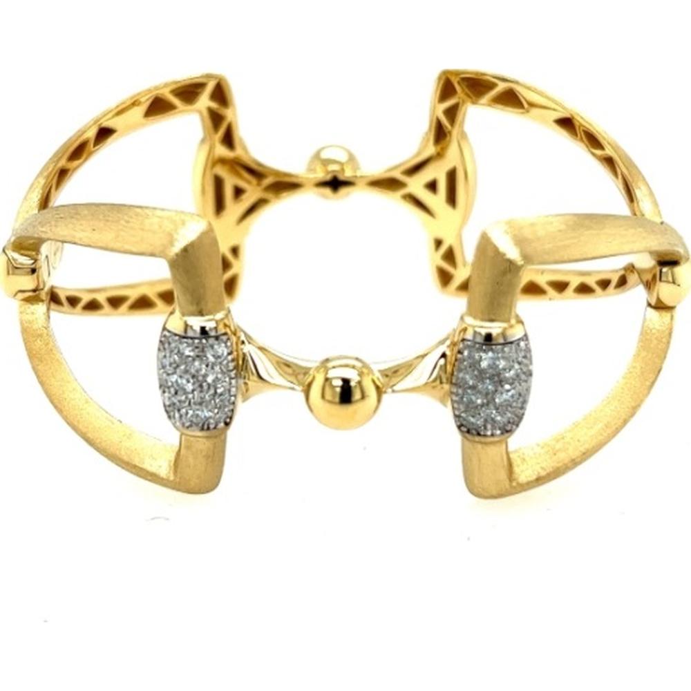 18K Yellow Gold and White Gold Open Bangle Bracelet with Diamond Accents by Afarin