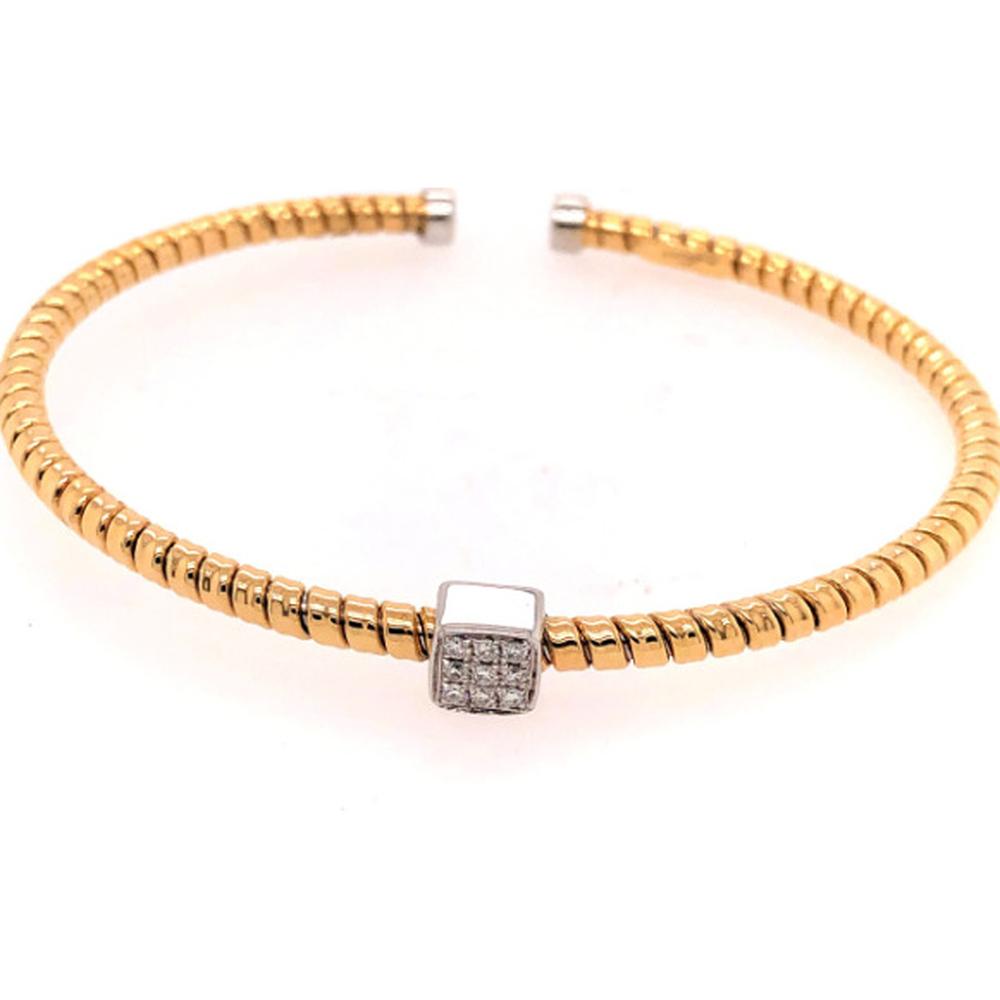 18K Yellow Gold and White Gold Open Bangle Bracelet with Square Diamond Accent by Afarin