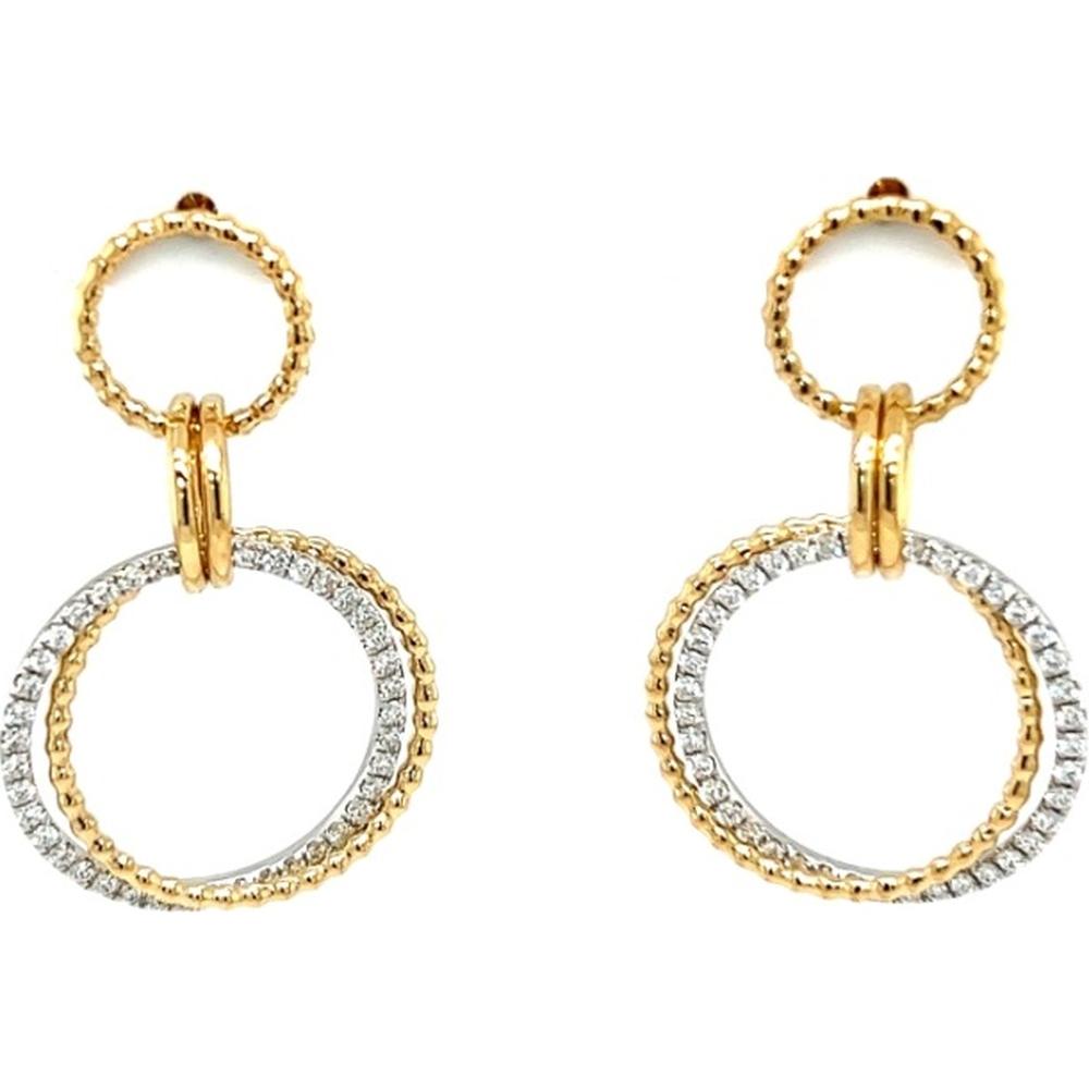 18K Yellow Gold and White Gold Open Circle Drop Earrings with Diamonds by Afarin