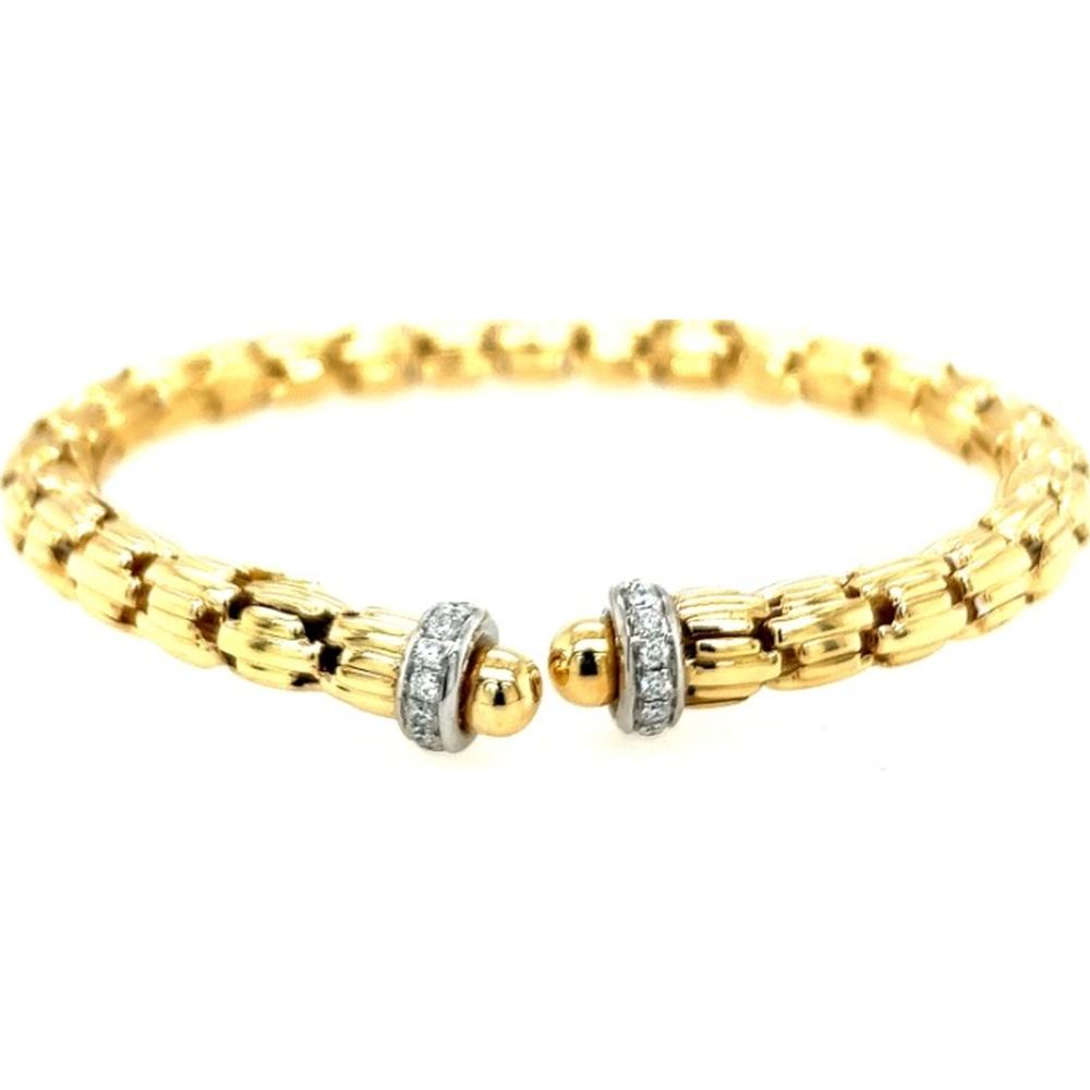 18K Yellow Gold and White Gold Open Diamond Bangle Bracelet by Afarin