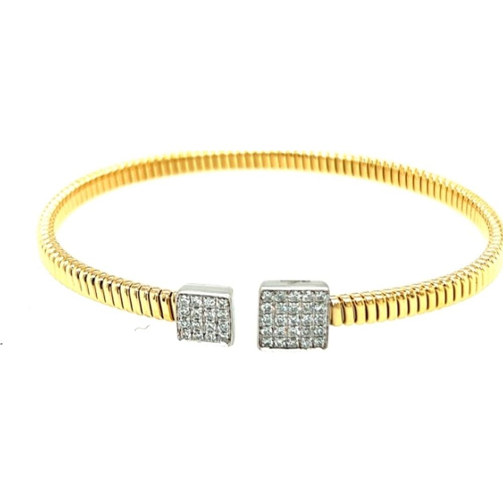 18K Yellow Gold and White Gold Open Diamond Bangle Bracelet by Afarin