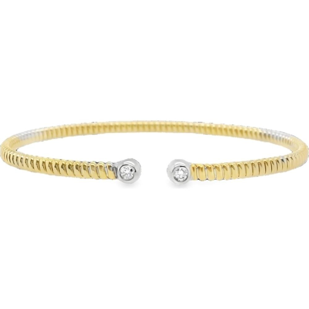 18K Yellow Gold and White Gold Open Diamond Bangle Bracelet with Round Diamonds by Afarin