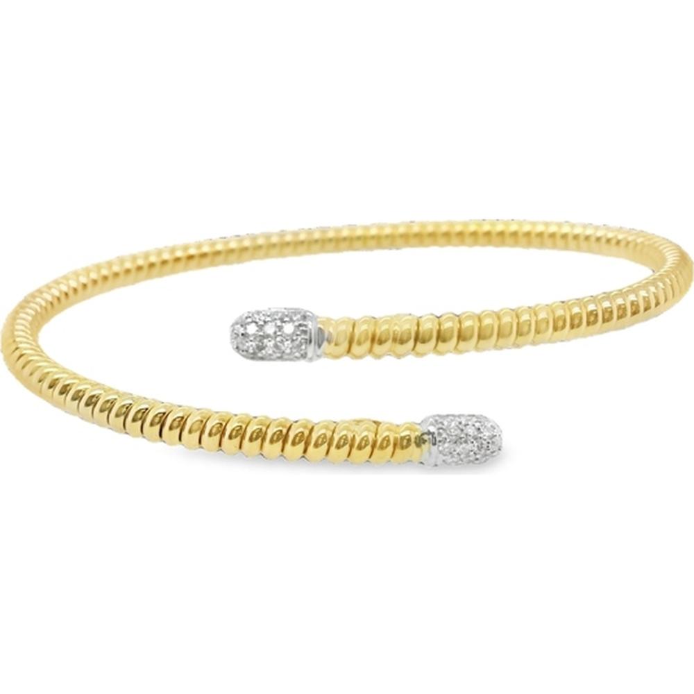 18K Yellow Gold and White Gold Open Diamond Tip Bangle Bracelet by Afarin