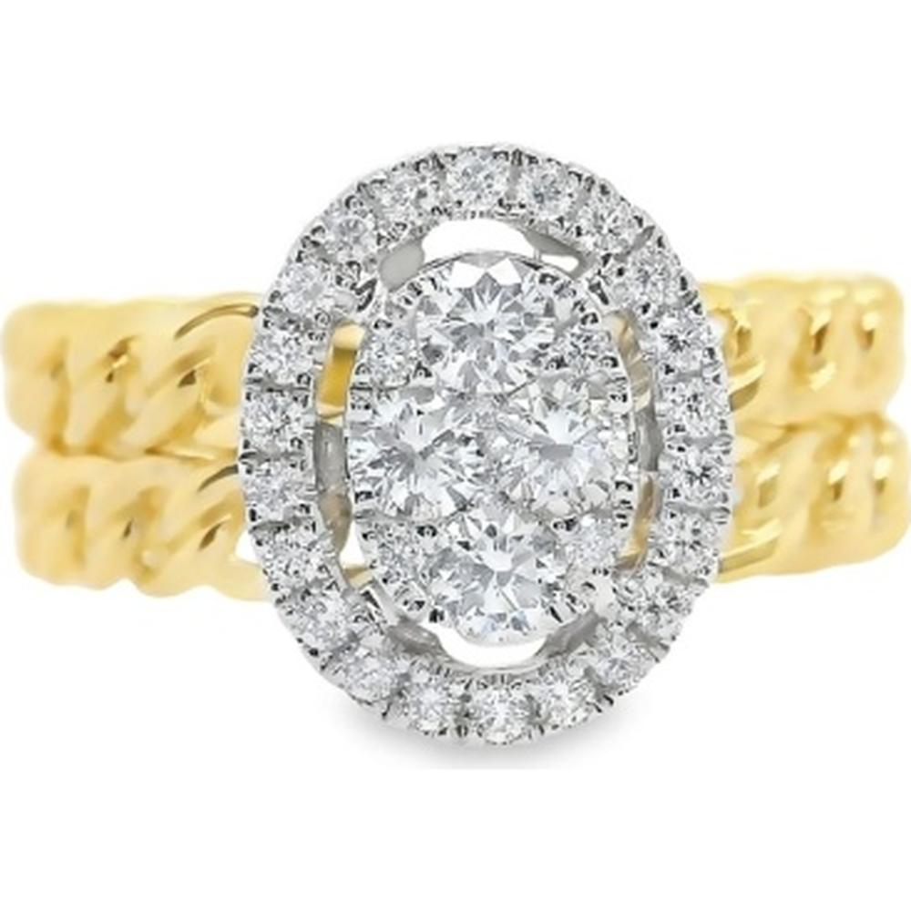 18K Yellow Gold and White Gold Oval Diamond Halo Ring by Afarin