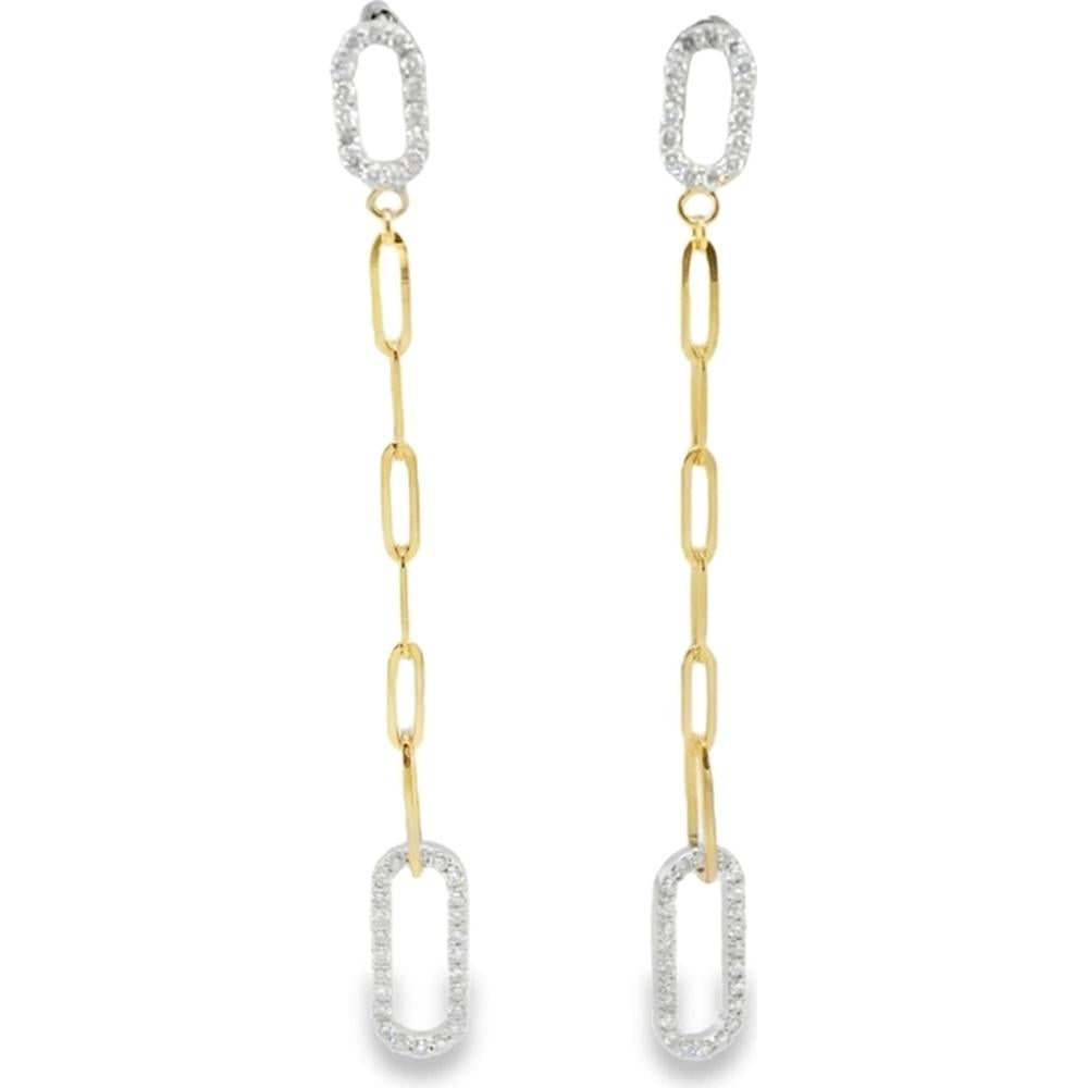 18K Yellow Gold and White Gold Oval Link Drop Earrings with Diamond Accents by Afarin