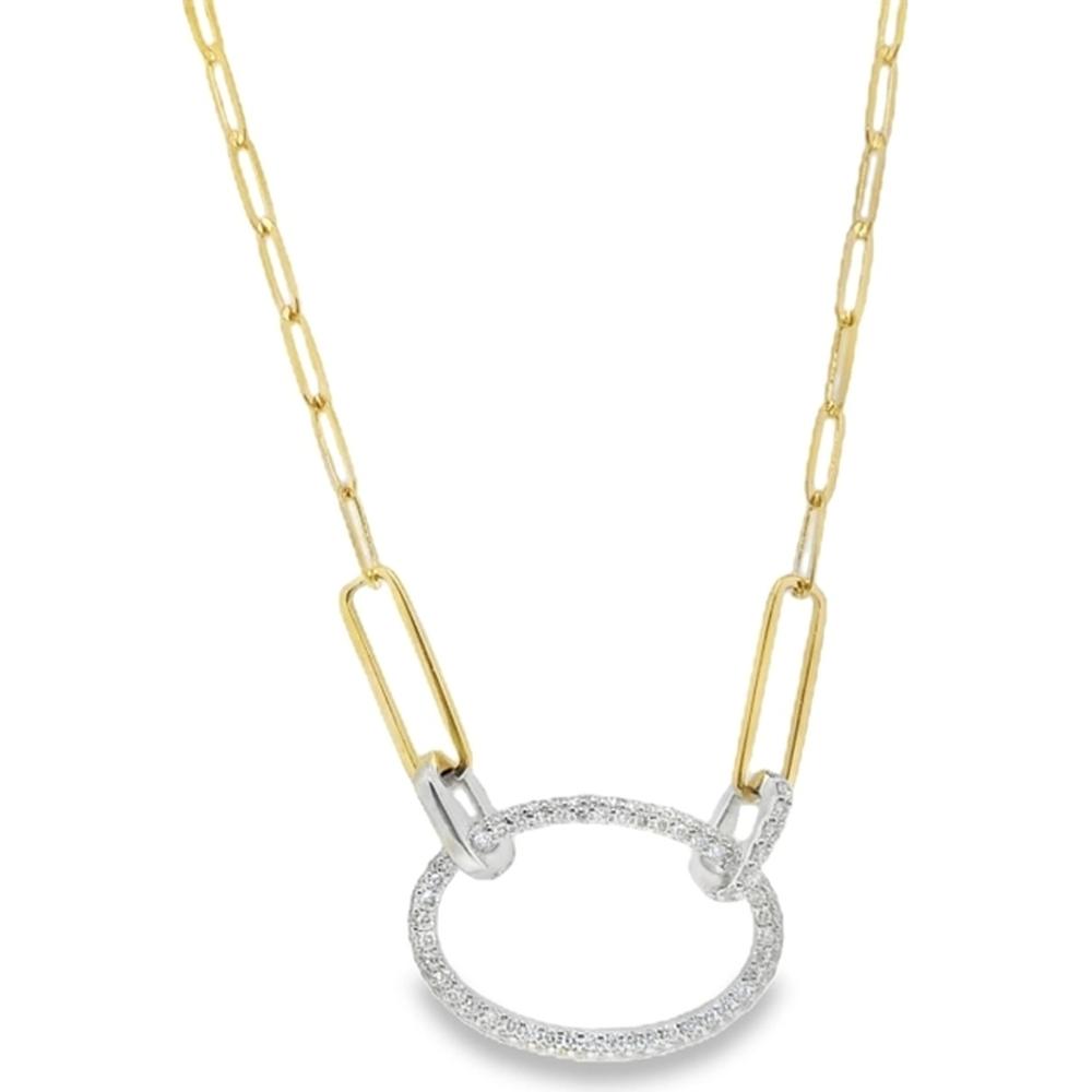 18K Yellow Gold and White Gold Paperclip Link Necklace with Diamond Oval Center by Afarin
