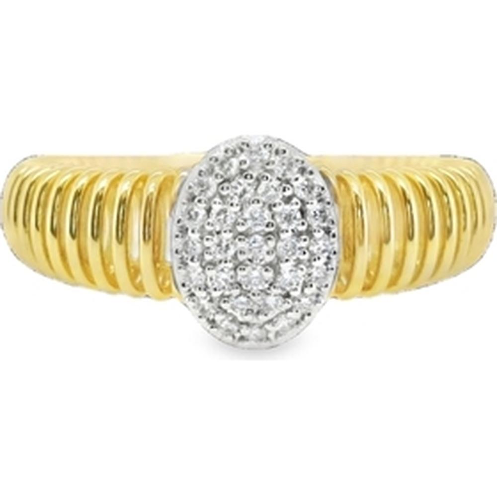 18K Yellow Gold and White Gold Ribbed Band Ring with Oval Diamond Cluster Top by Afarin