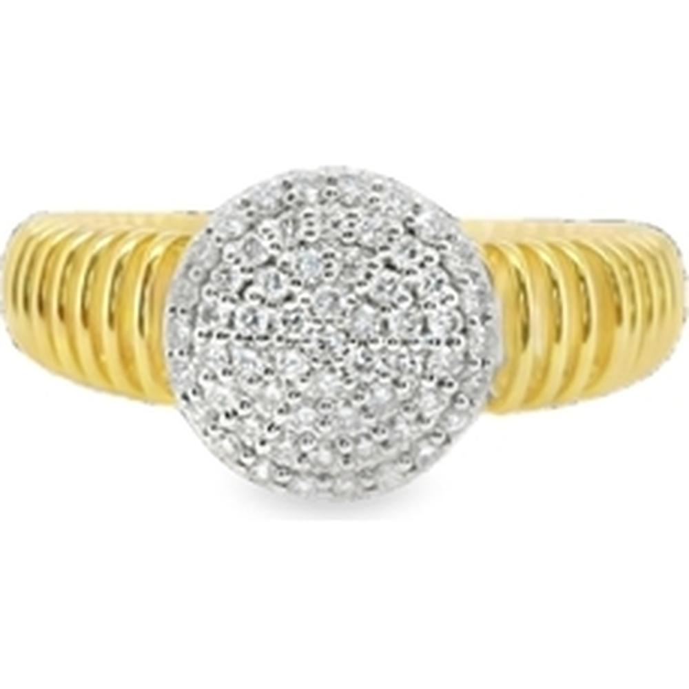 18K Yellow Gold and White Gold Round Pavé Diamond Statement Ring by Afarin