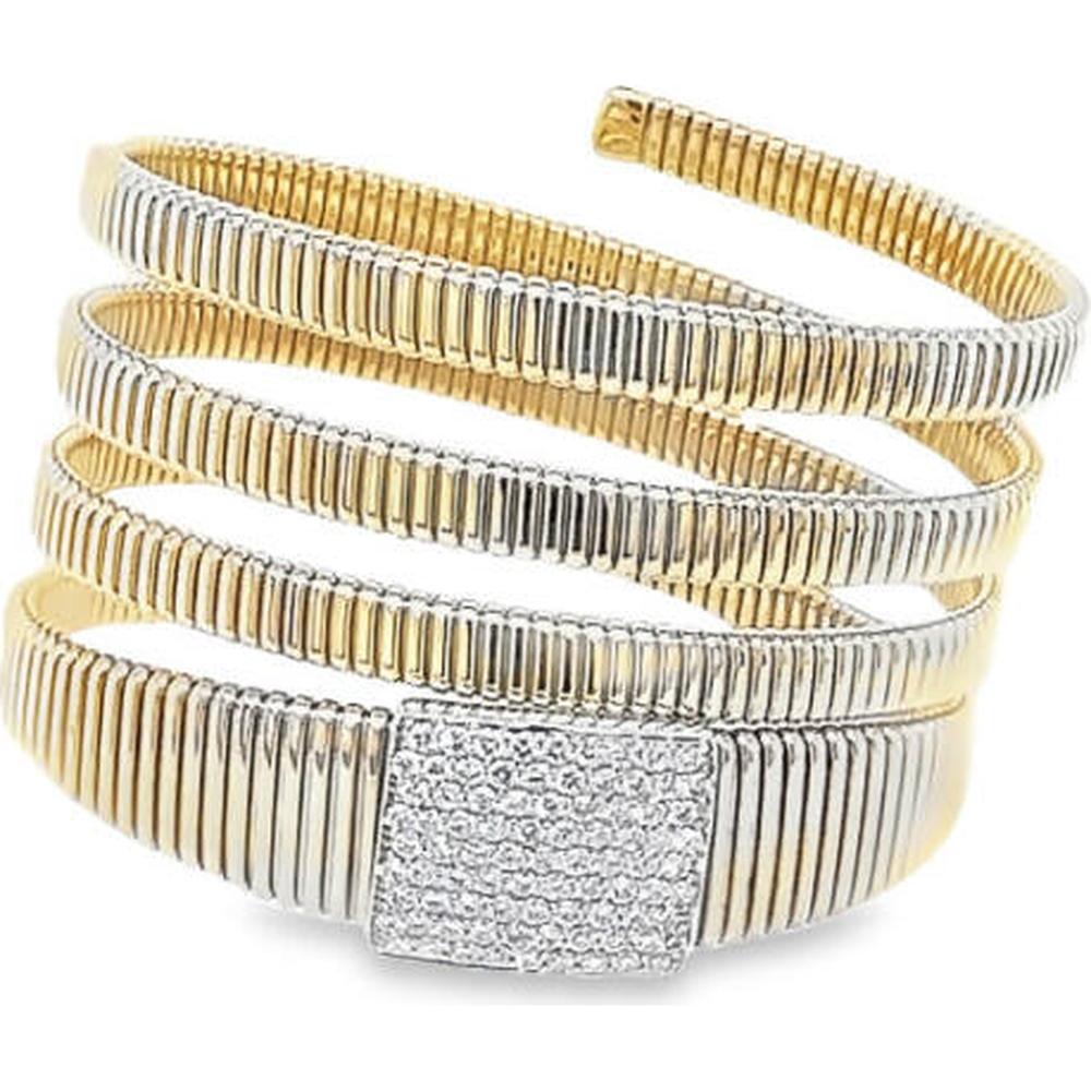 18K Yellow Gold and White Gold Spiral Wrap Diamond Bangle Bracelet by Afarin
