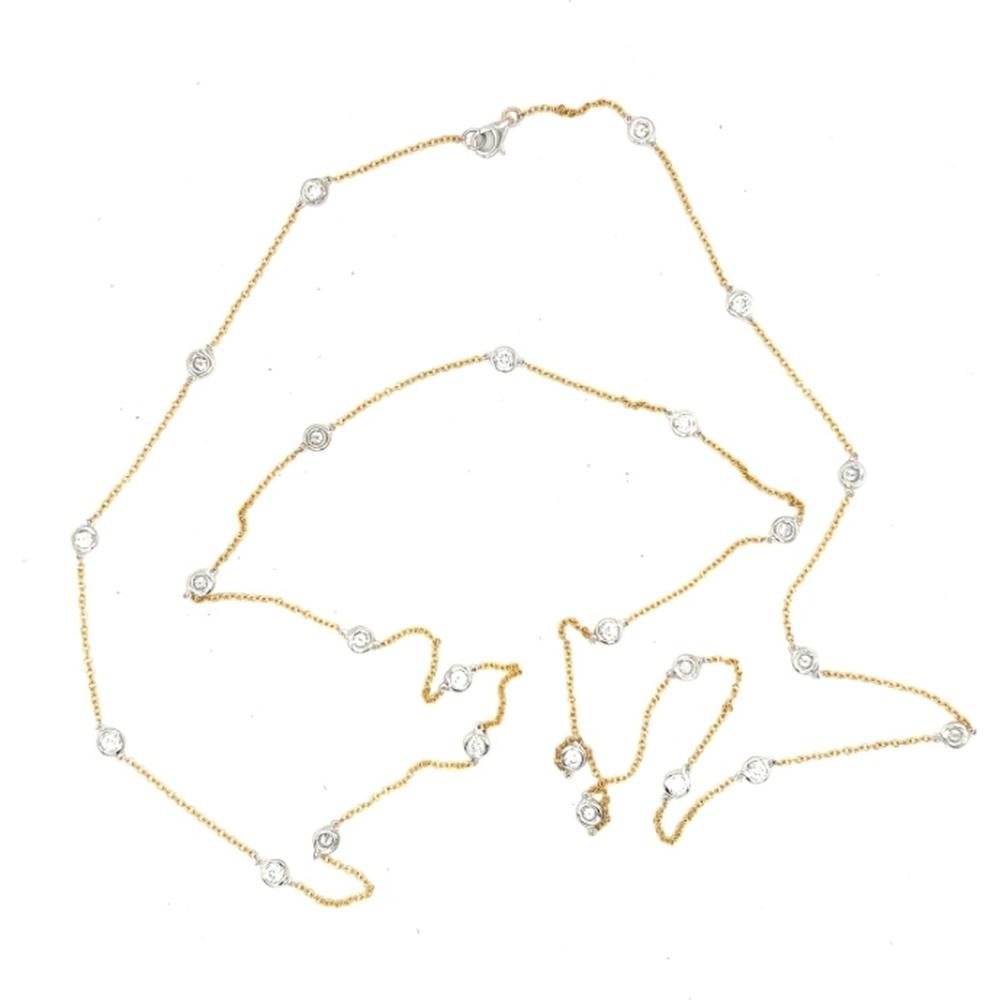 18K Yellow Gold and White Gold Station Necklace with Round Diamonds by Afarin