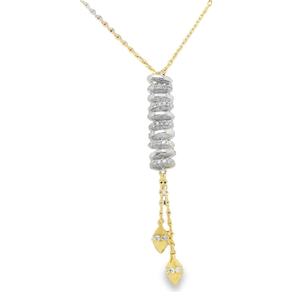 18K Yellow Gold and White Gold Vertical Diamond Pendant Necklace with Dangling Drop Accents by Afarin