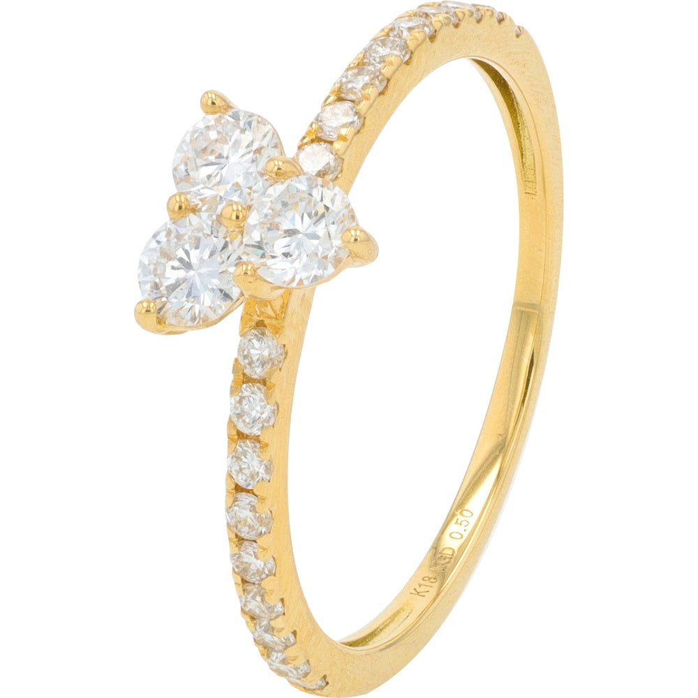 18K Yellow Gold Asymmetrical Three-Stone Lab Grown Diamond Ring with Pavé Band - 0.50 Carat Total Diamond Weight