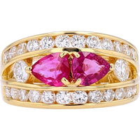 18K Yellow Gold Band Ring with 1.13 Carat Marquise Ruby and 1.09 Carat Round Diamond Accents