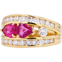 18K Yellow Gold Band Ring with 1.13 Carat Marquise Ruby and 1.09 Carat Round Diamond Accents