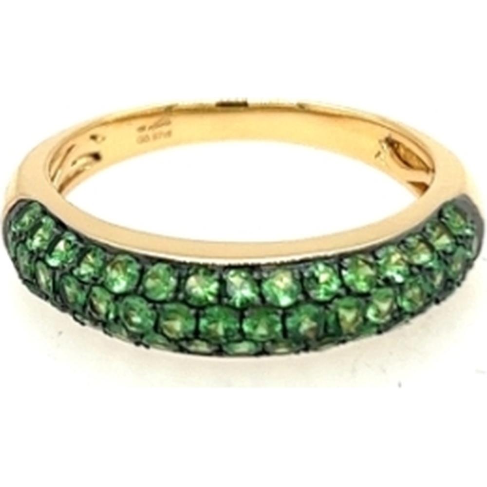 18K Yellow Gold Band Ring with Pavé-Set Green Tsavorite Gemstones by Afarin