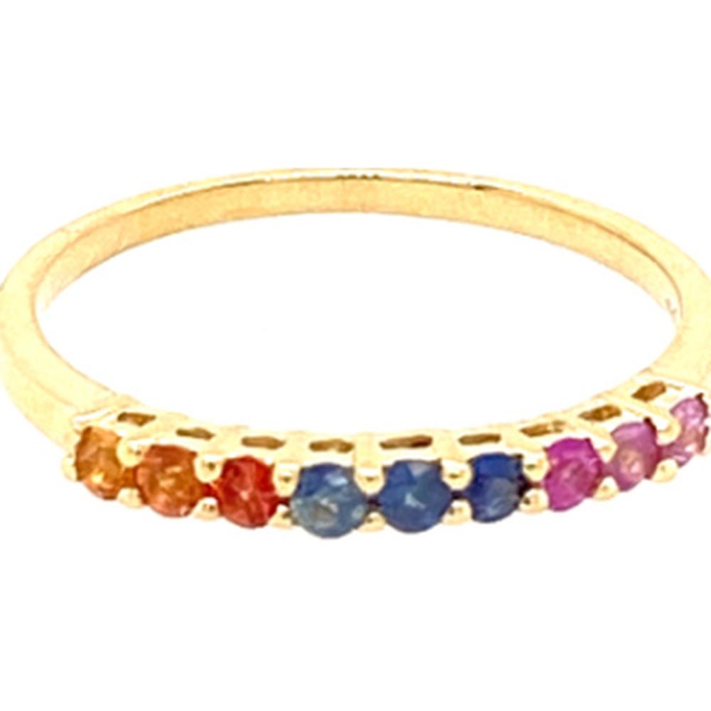 18K Yellow Gold Band Ring with Round Multi Sapphires by Afarin