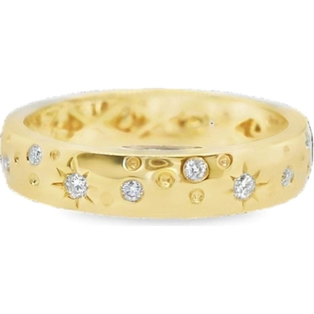 18K Yellow Gold Band Ring with Scattered Round Diamonds and Starburst Detail by Afarin